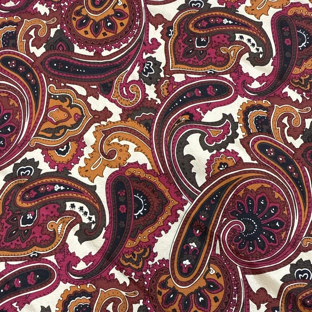 Vintage Silk Paisley Scarf 32x34 Burgundy Rust Mustard Gold Ornate Border 70s